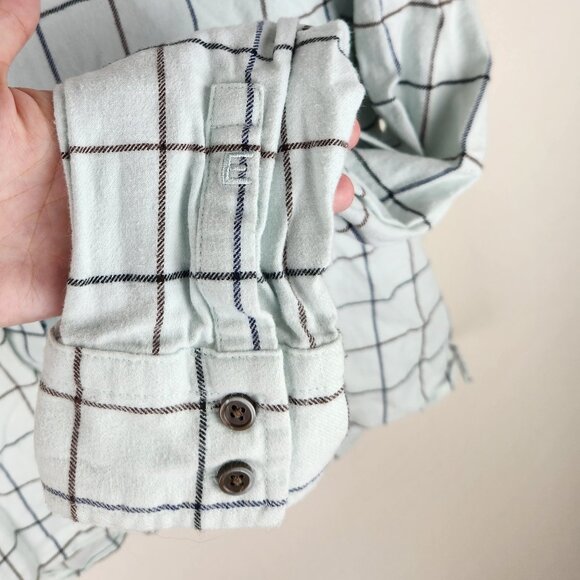 Everlane Windowpane Ruffle Neck Boxy Flannel Button Up Shirt Mint Blue sz S - Picture 7 of 10